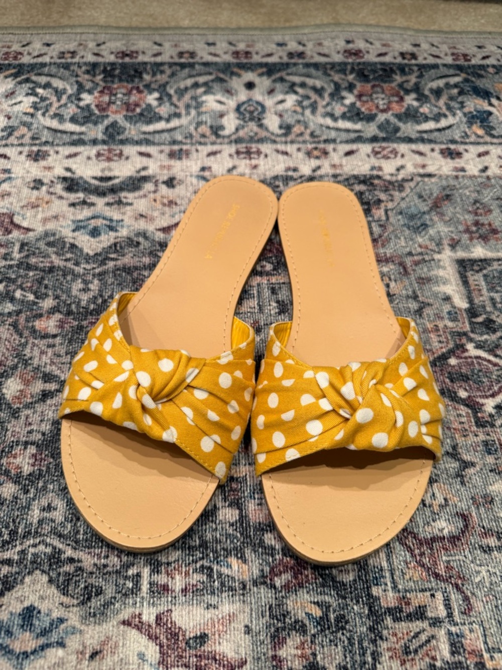Yellow and white polka dot sandals